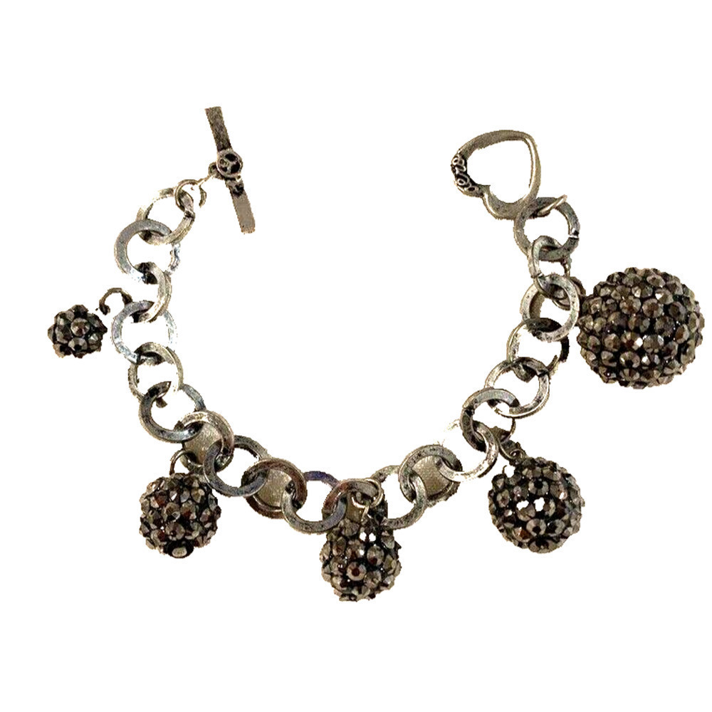 Aero - vintage 7" silver bracelet with rhinestone balls / charms